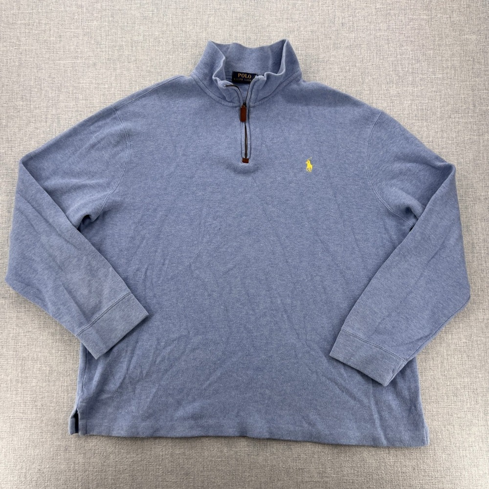Polo Ralph Lauren Quarter Zip Pullover Sweater Men XL Blue Preppy Classic Ivy - Picture 3 of 10
